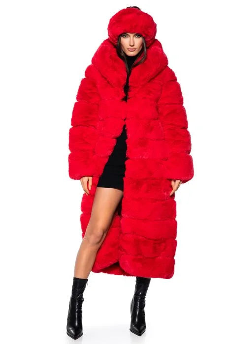 hooded lace up faux fur panel marled asymmetrical dress FAUX FUR PANEL HOODED TRENCH IN BLACK AKIRA