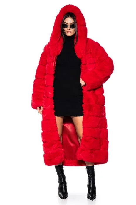 AZALEA WANG FAUX FUR PANEL HOODED TRENCH IN RED – Ayanna Henderson